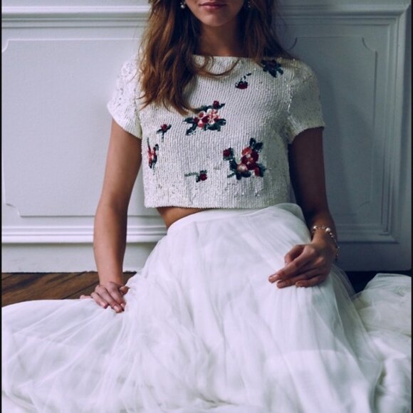 Bhldn Pallavi Mohan Tulley Sequin Floral Crop Top - Picture 4 of 16